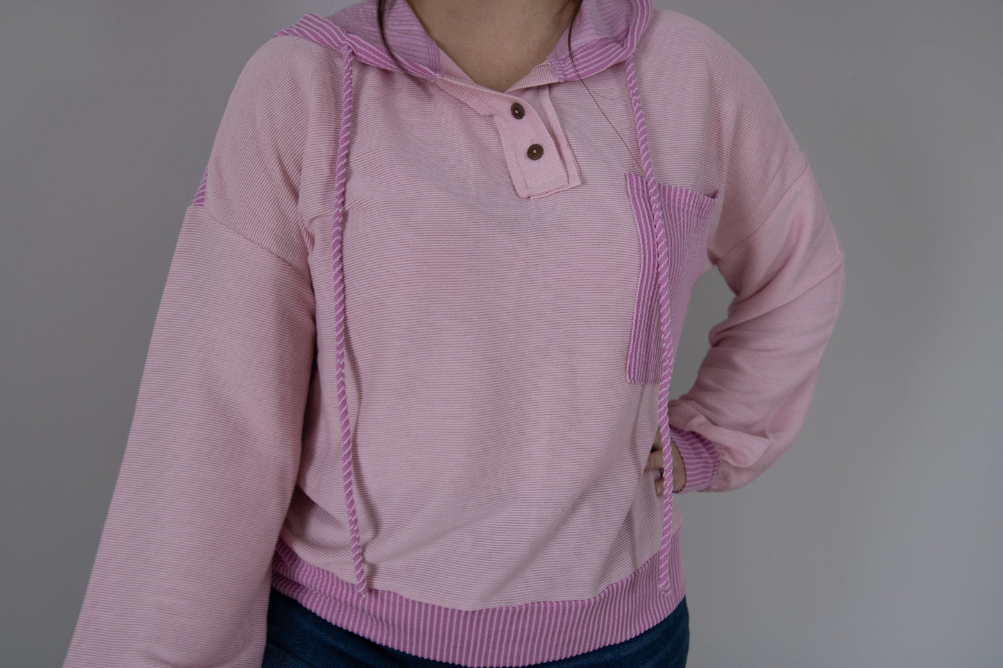 Pink Ribbed Hoodie