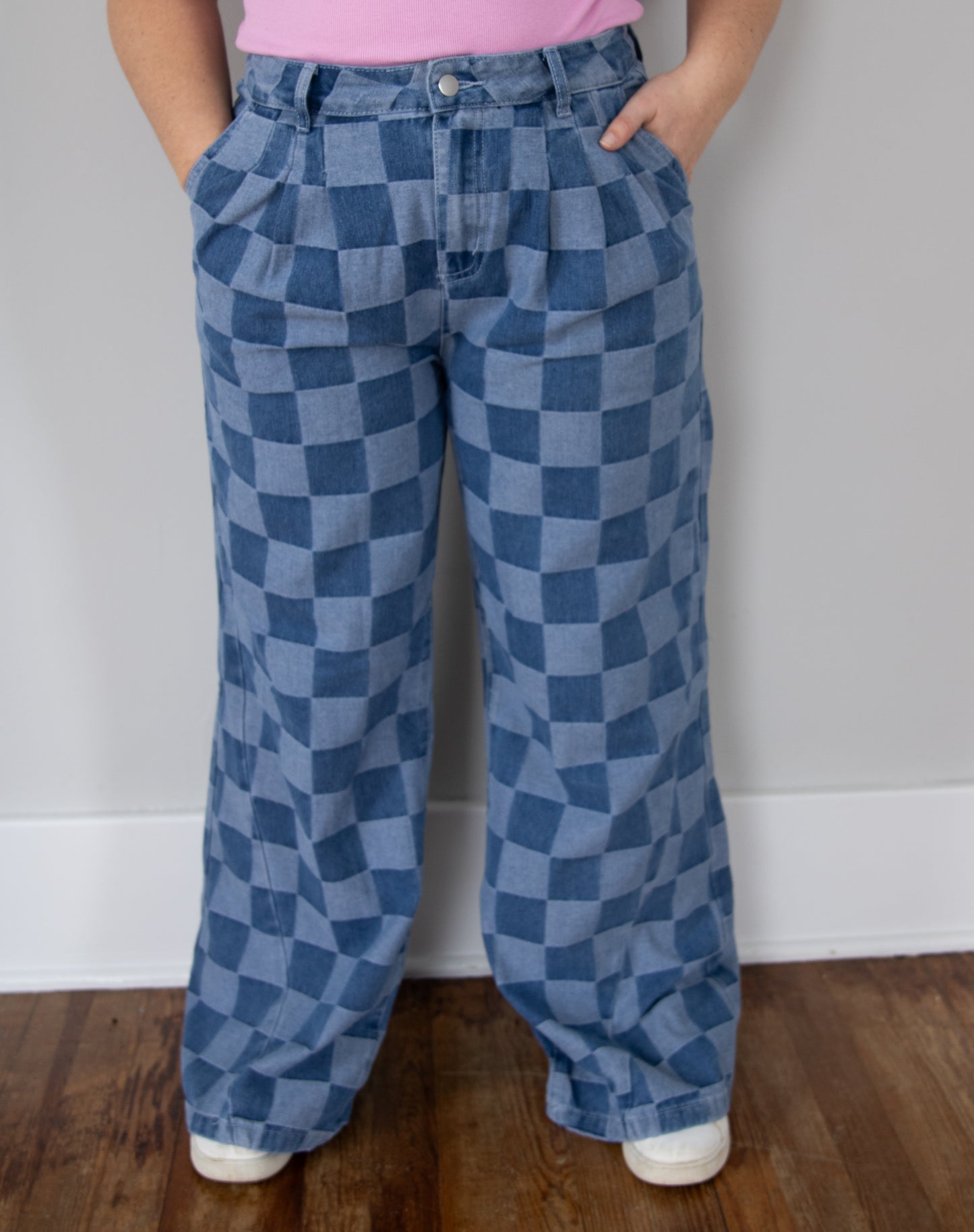 Checkered Wide Leg Jeans