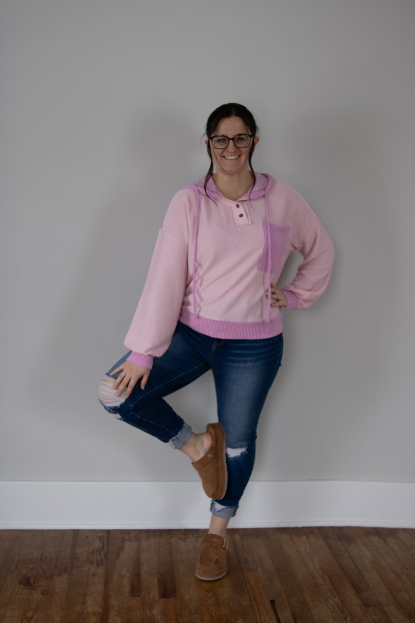 Pink Ribbed Hoodie