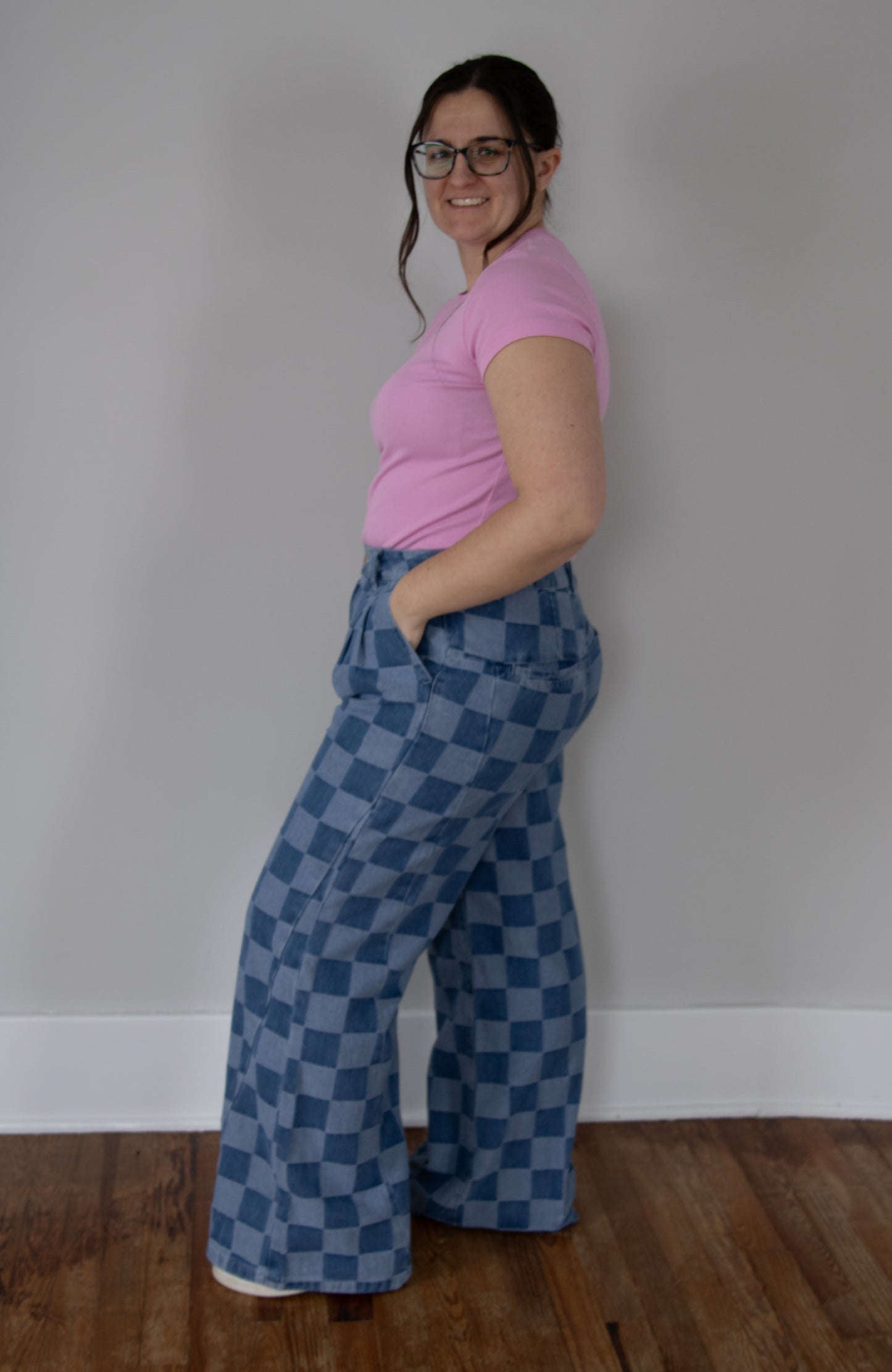 Checkered Wide Leg Jeans
