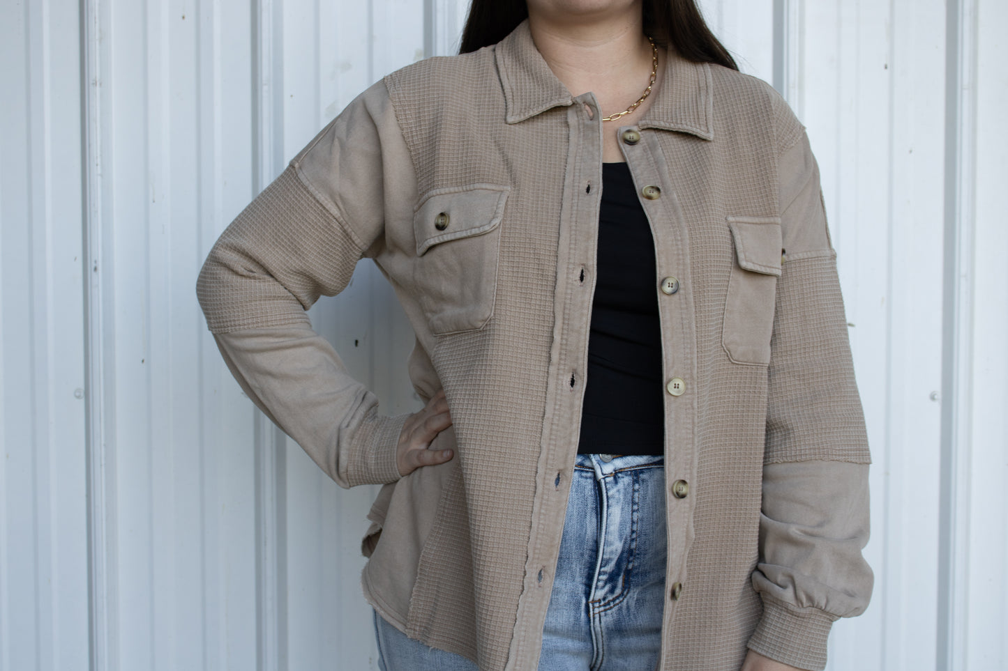 Waffle Knit Button Up