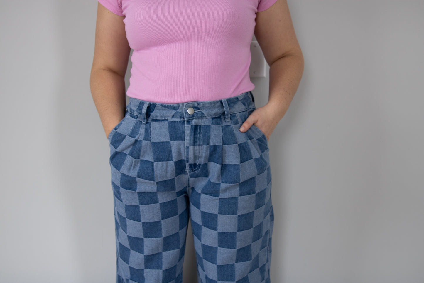 Checkered Wide Leg Jeans