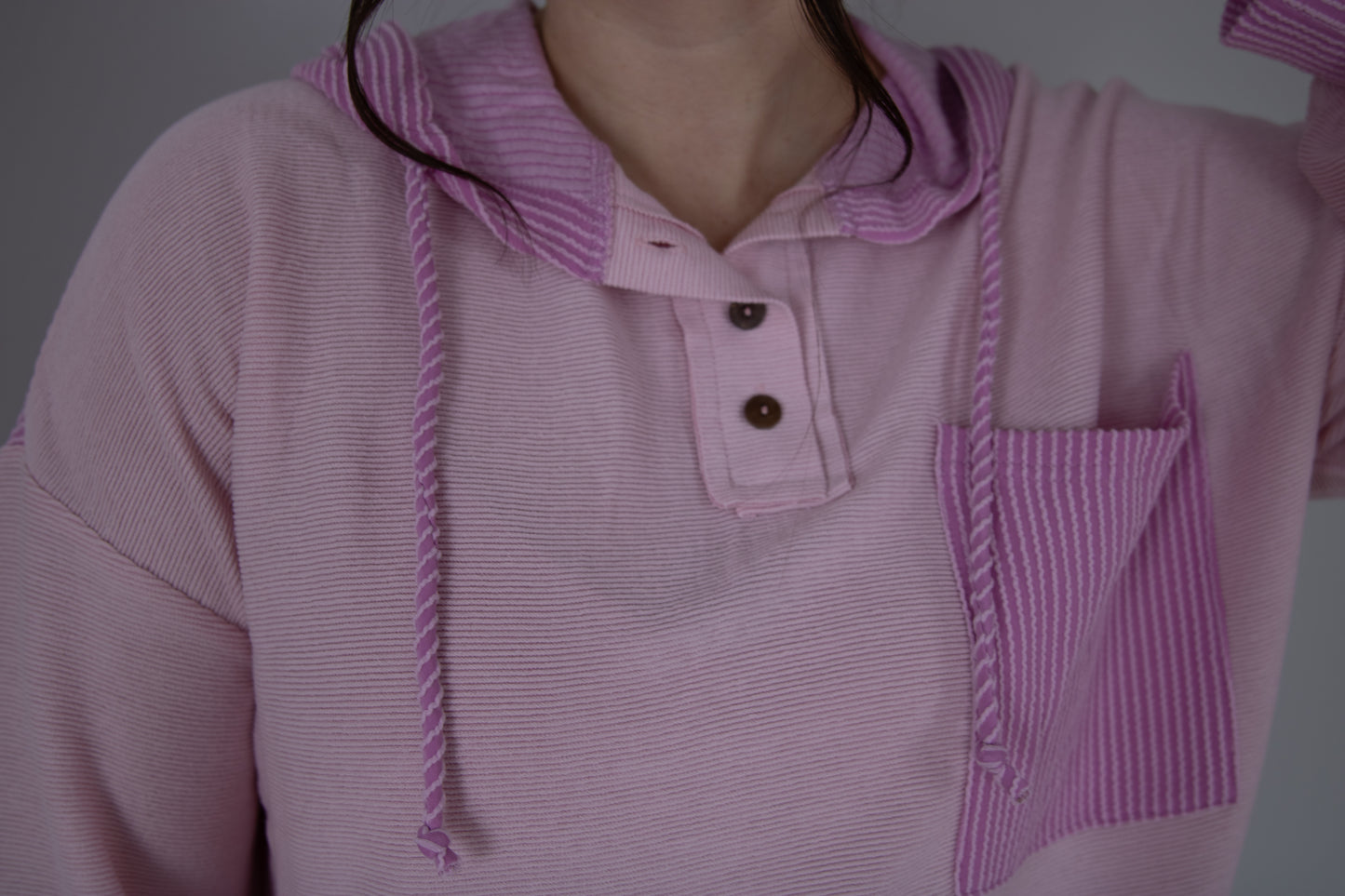 Pink Ribbed Hoodie