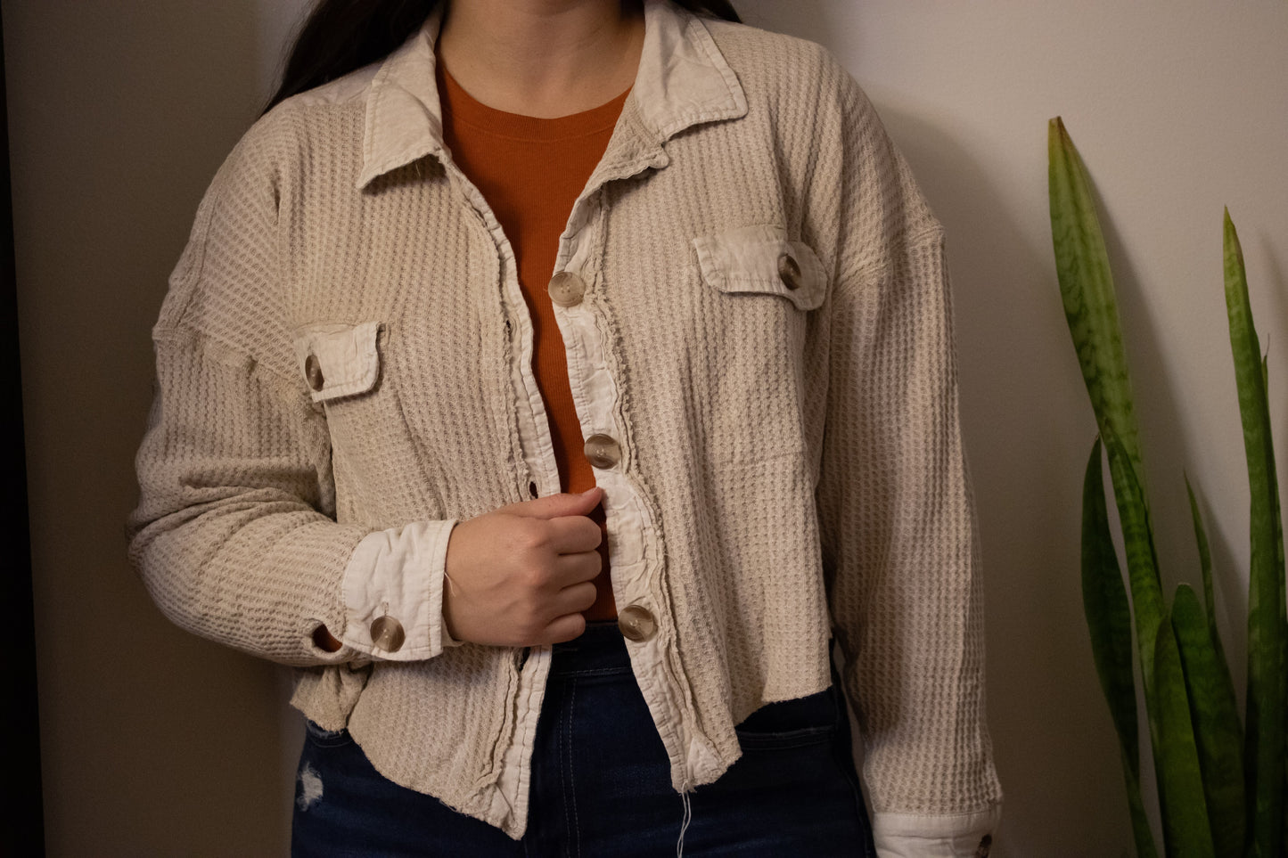 Cropped Waffle Shacket