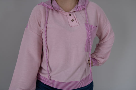 Pink Ribbed Hoodie