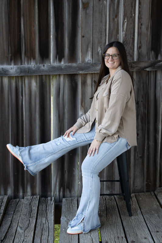 Waffle Knit Button Up