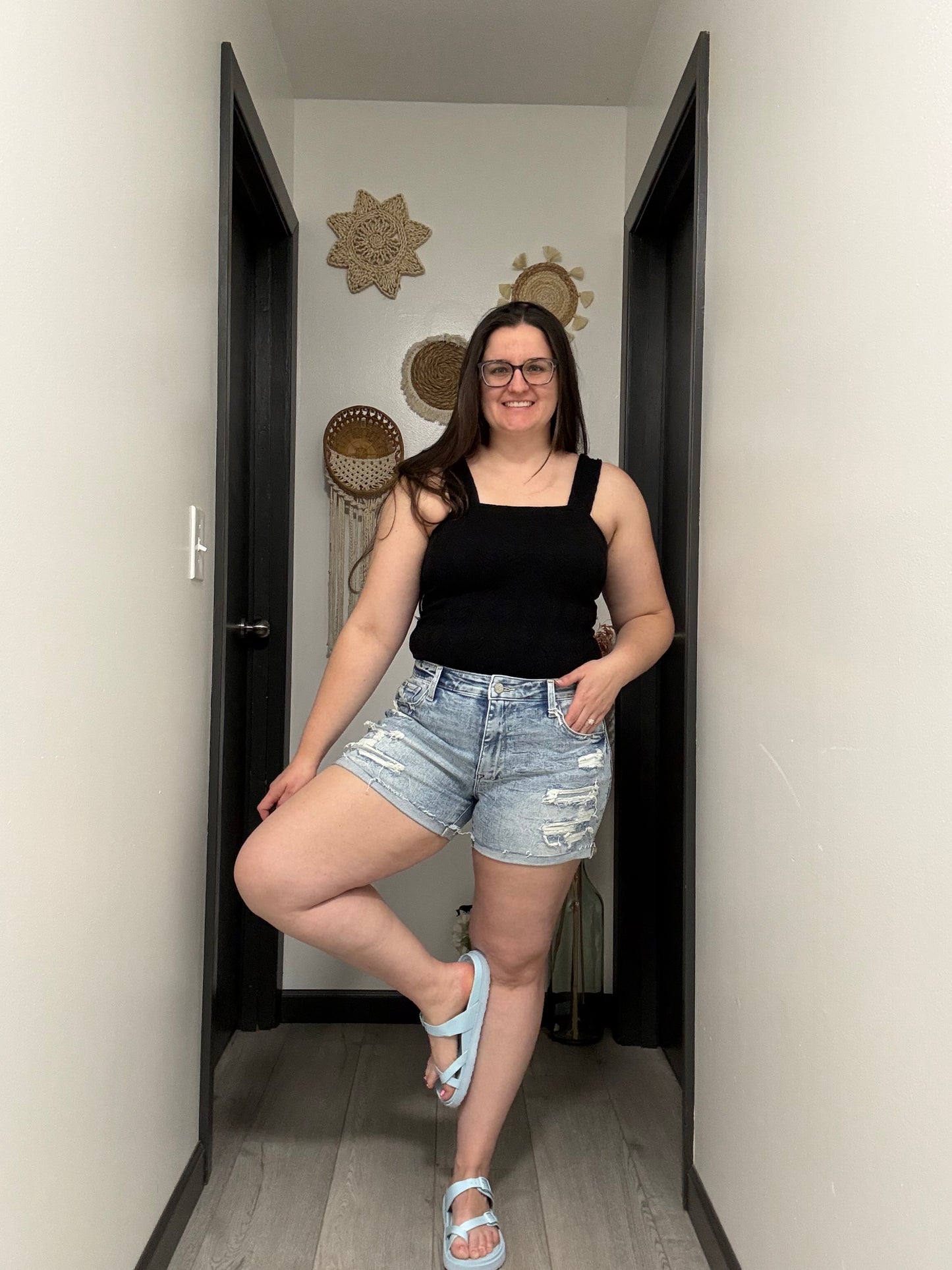 Light Cuffed Denim Shorts