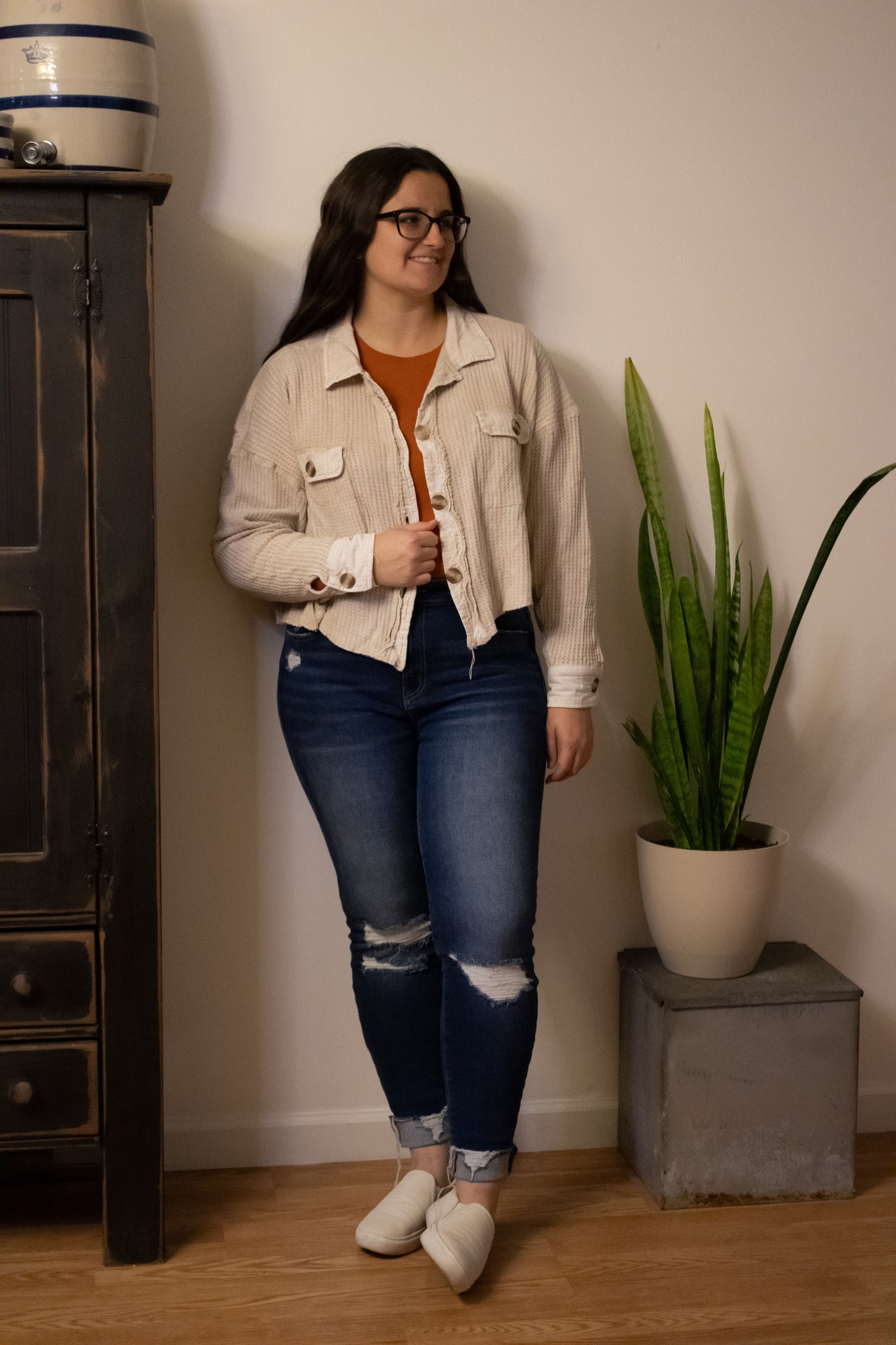 Cropped Waffle Shacket